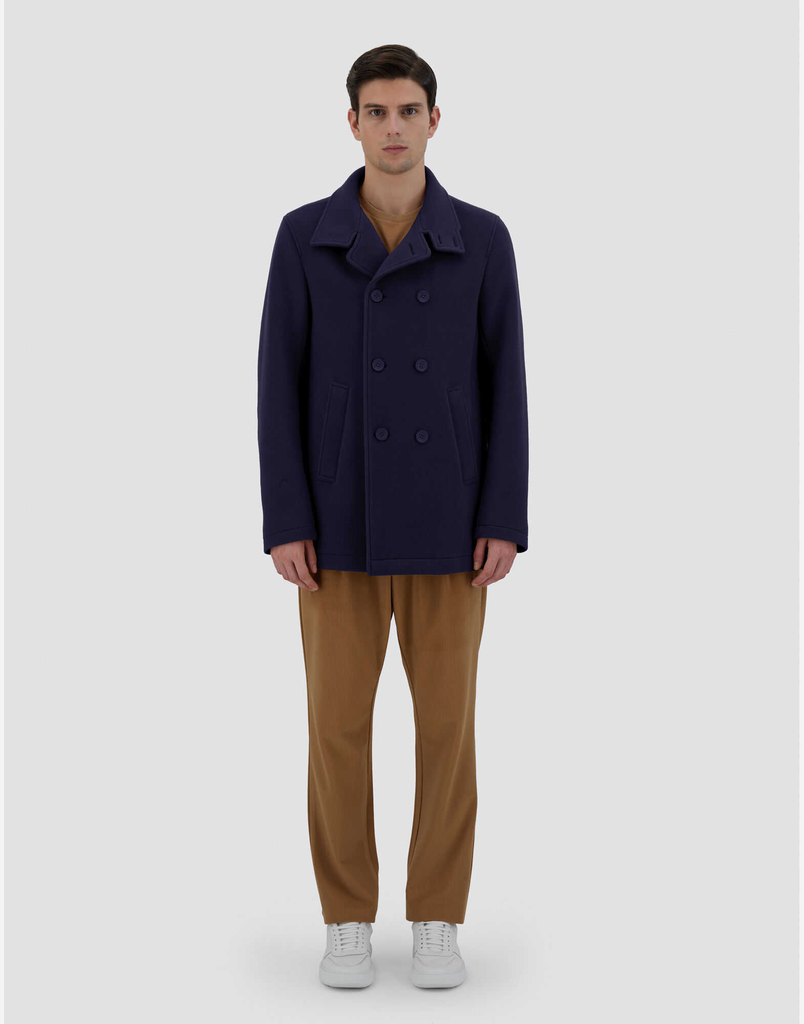 PEA COAT IN NEW VELOUR AND ECOAGE in Navy Blue for Men Herno