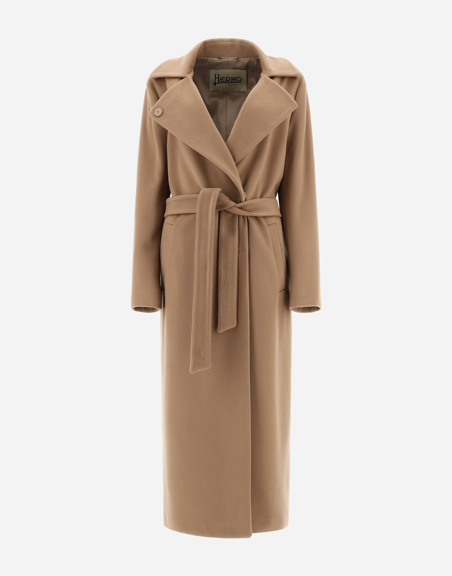Herno CAPPOTTO LUNGO LUXURY IN LANA CON CINTURA Sabbia
