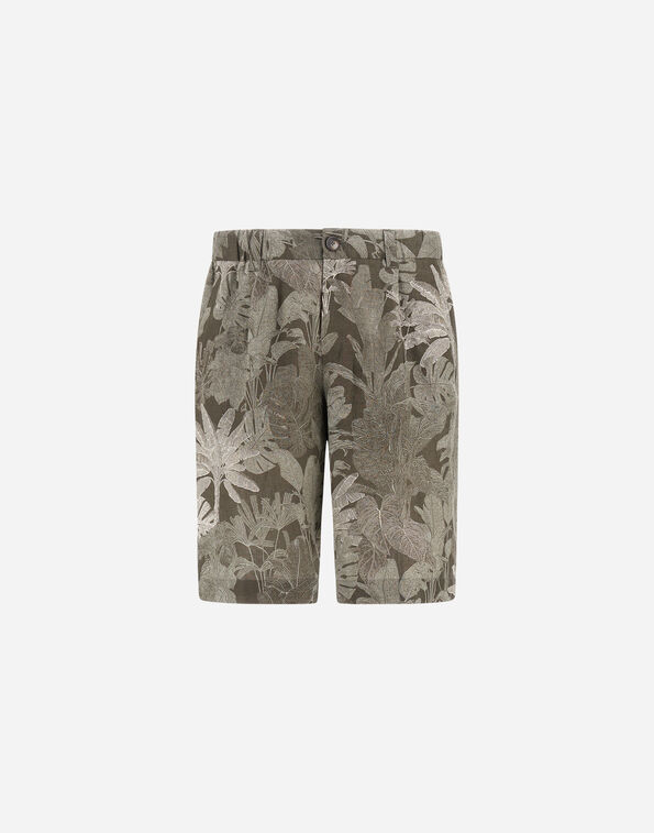 Herno RESORT SHORTS IN FADE-EFFECT LINEN Military/Sage PT00051UR17162P7772