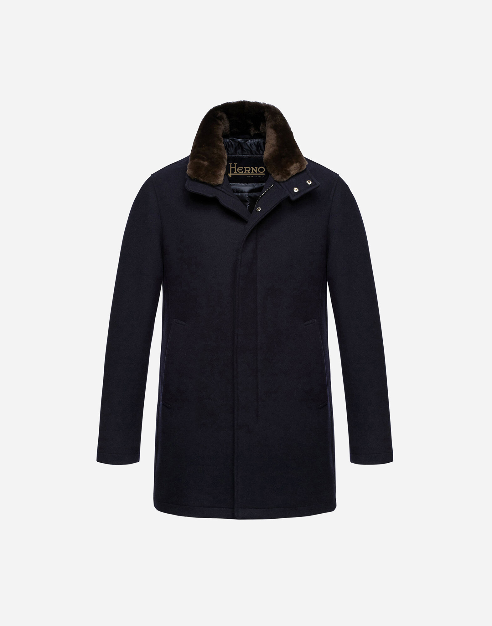 DIAGONAL WOOL CARCOAT WITH FUR