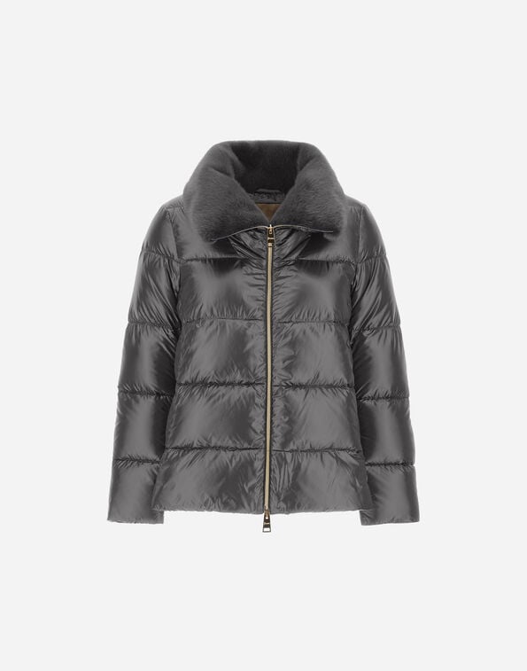 Herno JACKET IN NYLON ULTRALIGHT AND LADY ALTERNATIVE FUR Anthracite PI001923D12017Z9480