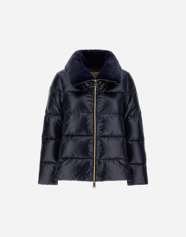 Herno JACKET IN NYLON ULTRALIGHT AND LADY ALTERNATIVE FUR Navy Blue PI001923D12017Z9200
