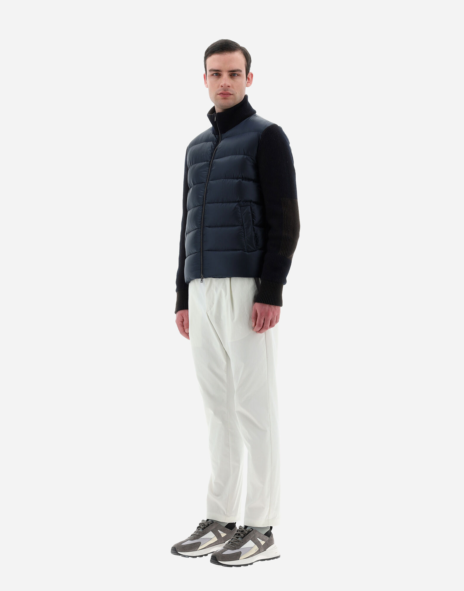 BOMBER JACKET IN NYLON ULTRALIGHT AND VANISE KNIT in Navy Blue