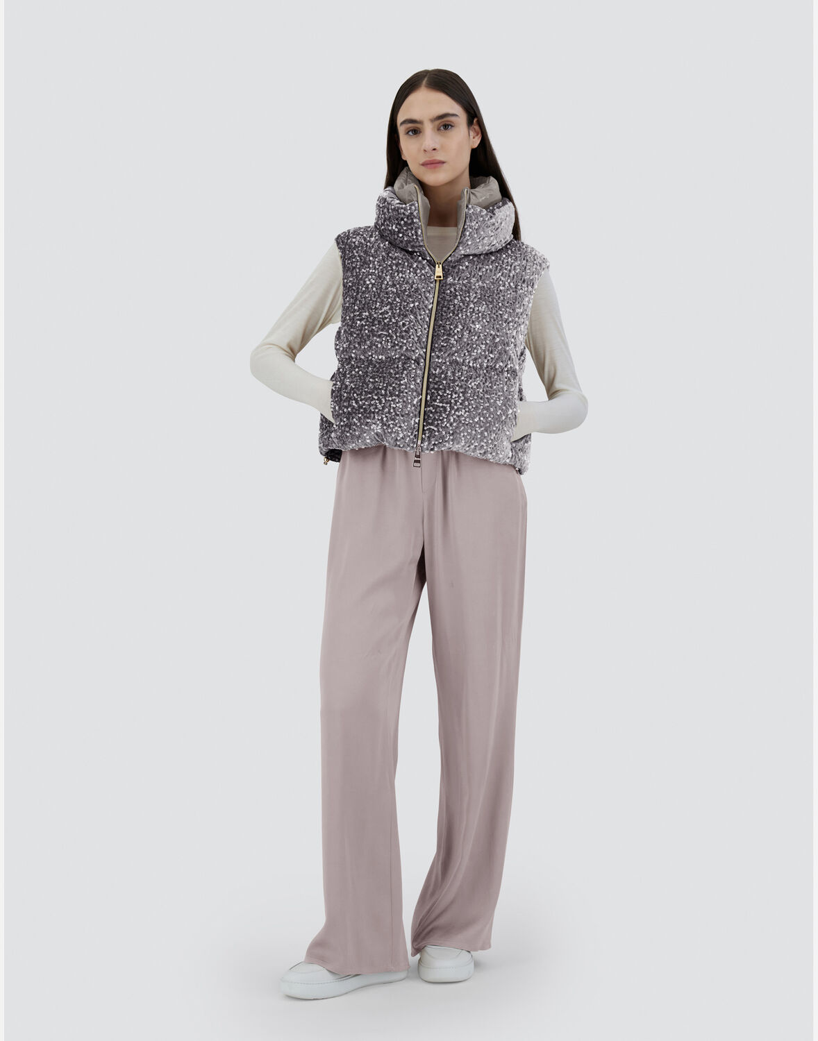 Herno Sequin Embellished Coat In Light Grey