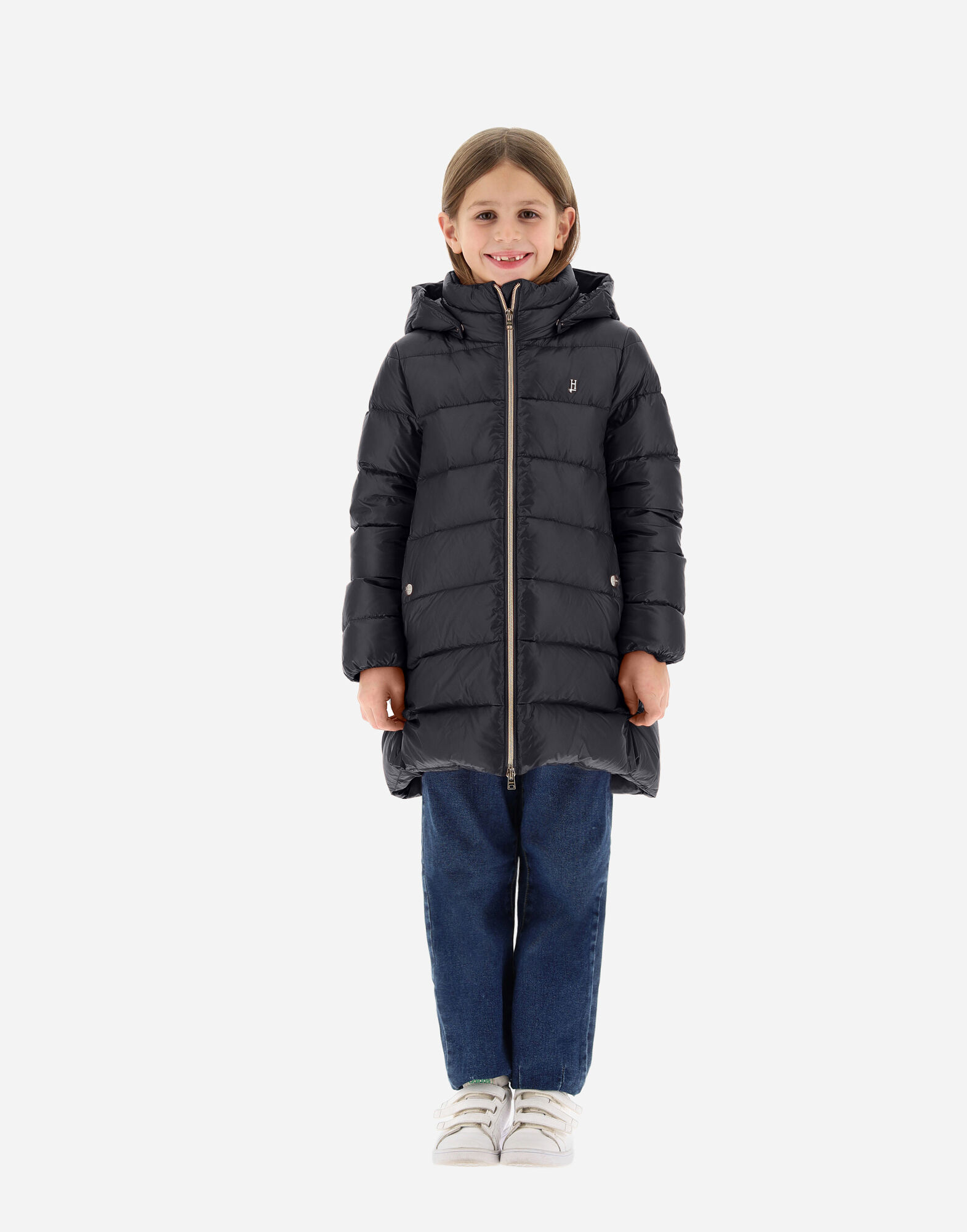 PIUMINO LUNGO C CAPPUCCIO STACCABILE en Black pour Filles Herno