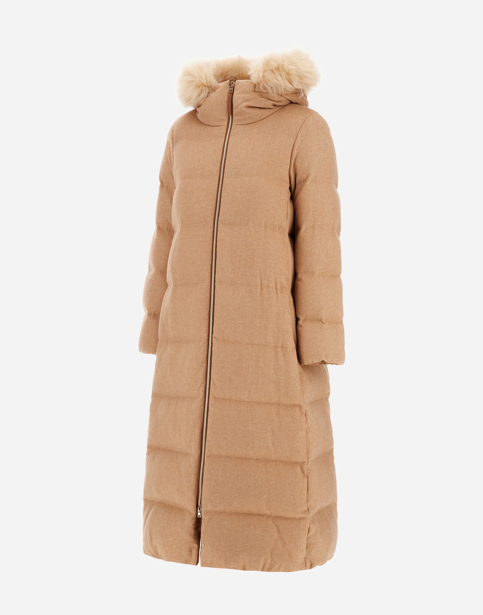 LONG JACKET IN CASHMERE, SILK AND MONOGRAM in Camel for Women | Herno®