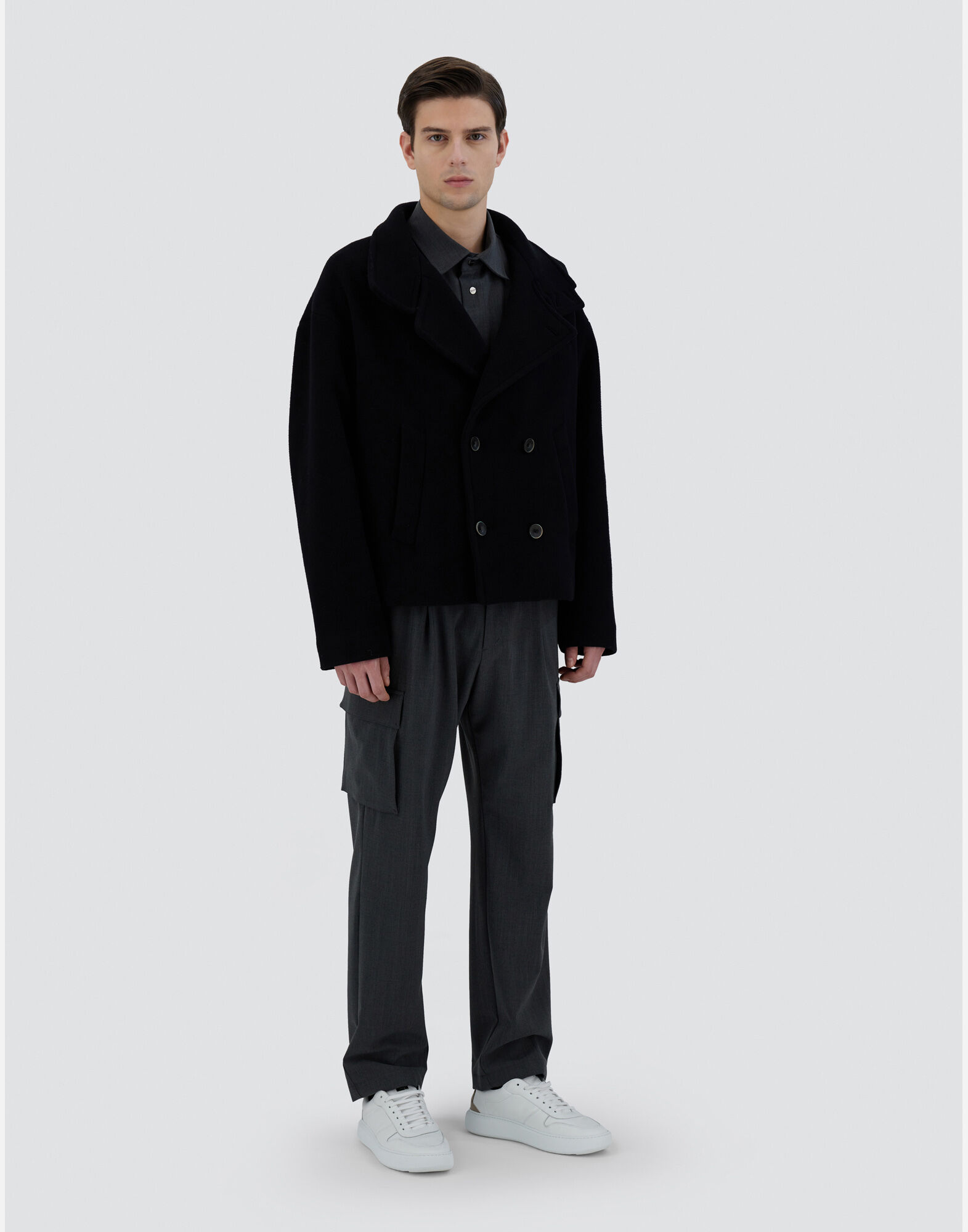 最高品質の ウールンクロス メンズ ピーコート (ヘルノ) Herno® | ブラック Lサイズ