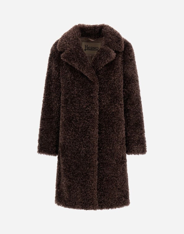 Herno COAT IN CURLY ALTERNATIVE FUR Dark Chocolate GC000503D124218810