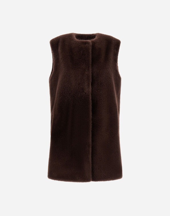 Herno RESORT VEST IN FAUX FUR WITH BEAVER EFFECT Dark Chocolate GI00055DR128968810