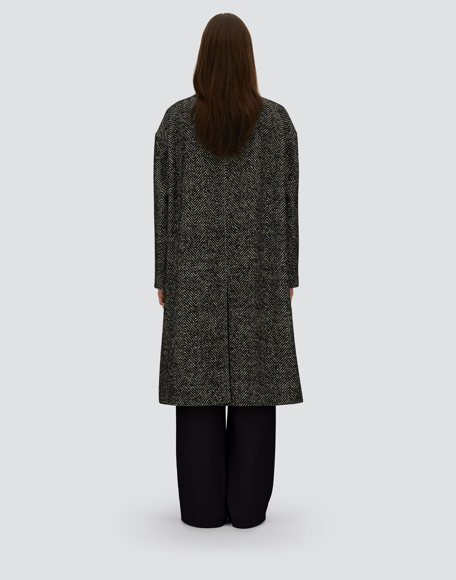 レディース ヘリンボーンリサイクルウール コート ブラック
