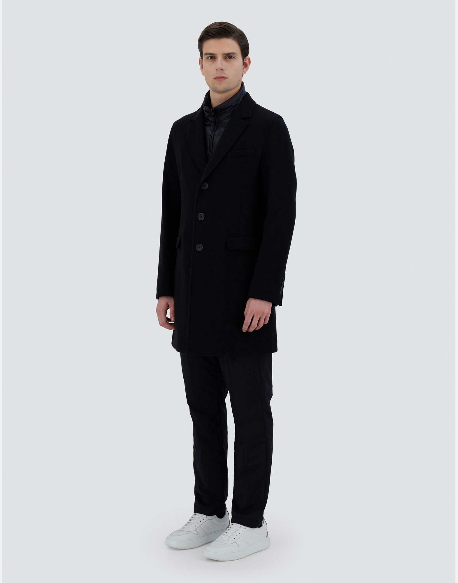ABRIGO DE LANA DIAGONAL Y NYLON ULTRALIGHT en Negro de Hombre Herno