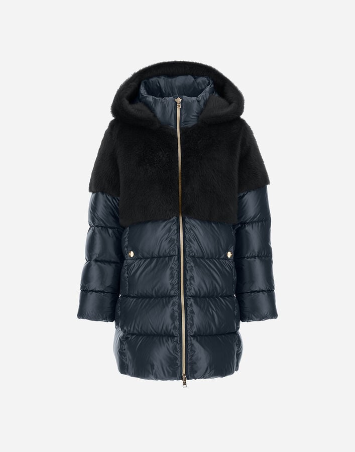 A-SHAPE JACKET IN NYLON ULTRALIGHT AND LADY ALTERNATIVE FUR Herno Herno A-SHAPE JACKET IN NYLON ULTRALIGHT AND LADY ALTERNATIVE FUR Navy Blue PI000185G12017Z9200