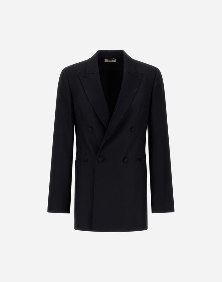 Herno STRETCH WOOL GABARDINE AND SATIN BLAZER Black BLZ00006D334539300