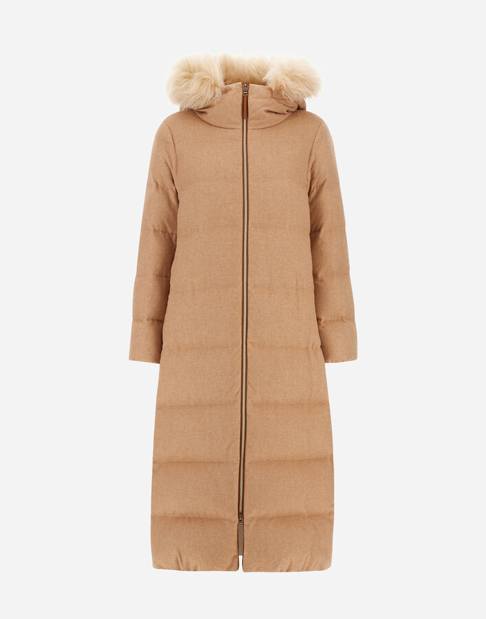 Herno LONG JACKET IN CASHMERE, SILK AND MONOGRAM Camel PI002083D380872157