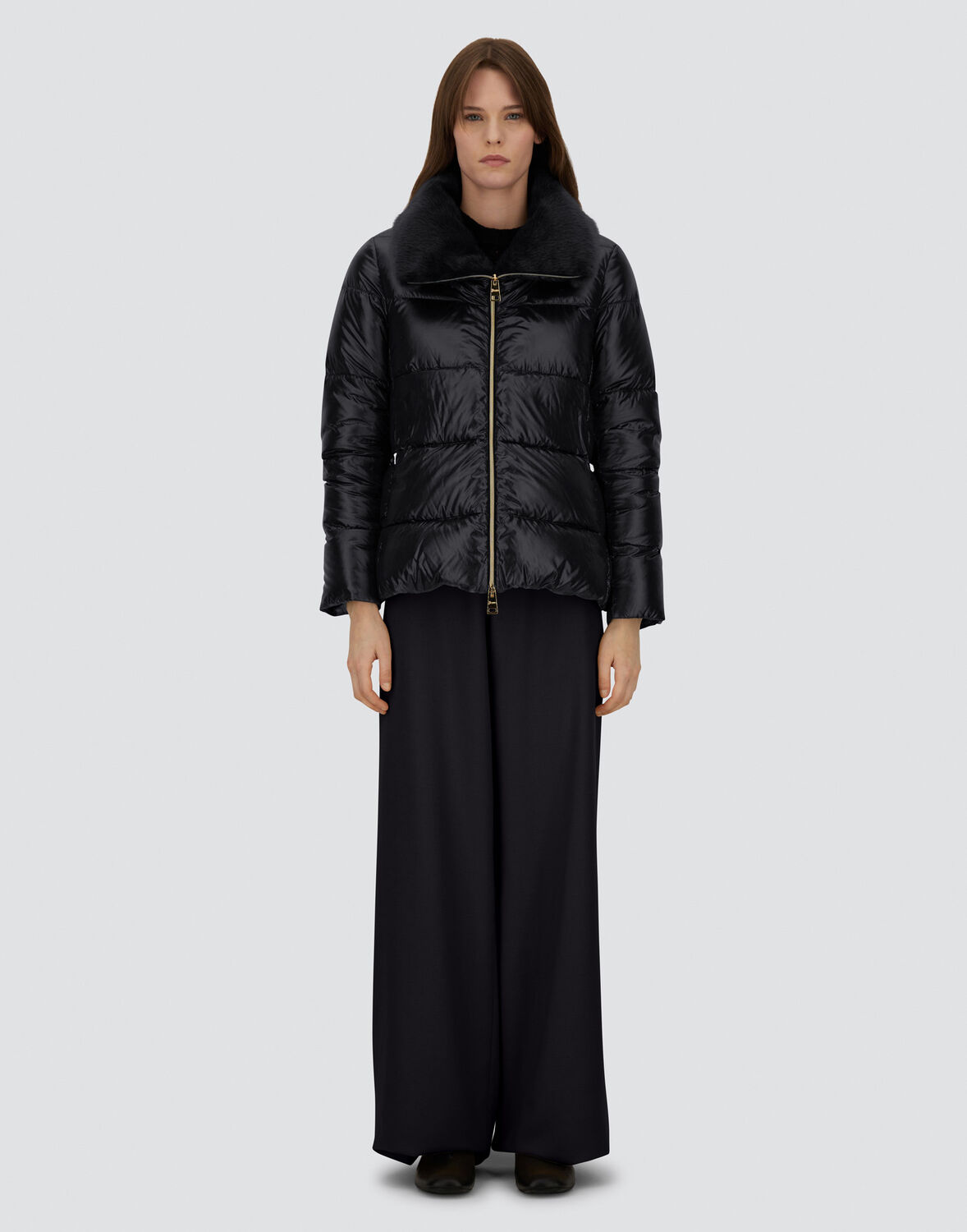 Herno Bomber Jacket In Nylon Ultralight And New Lady Faux Fur In Black