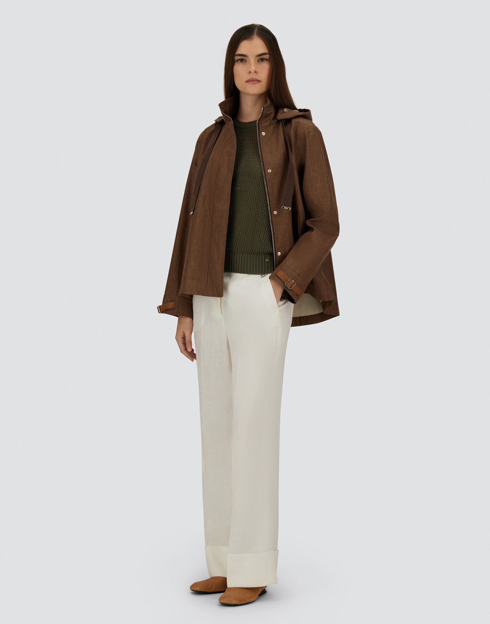 A-SHAPE JACKET IN 3 LAYERS LINEN in Leather for Women | Herno®