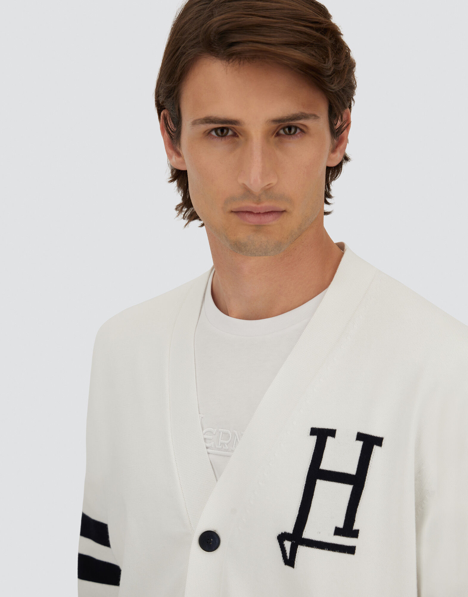 Herno ロゴプリントカーディガン メンズ Hロゴコットン カーディガン ホワイト | Herno® (ヘルノ)