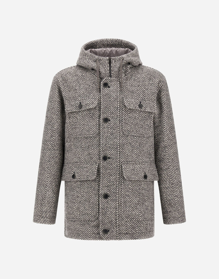 Herno LONG PARKA IN HERRINGBONE R-WOOL Light Grey GC000099U33461R9406