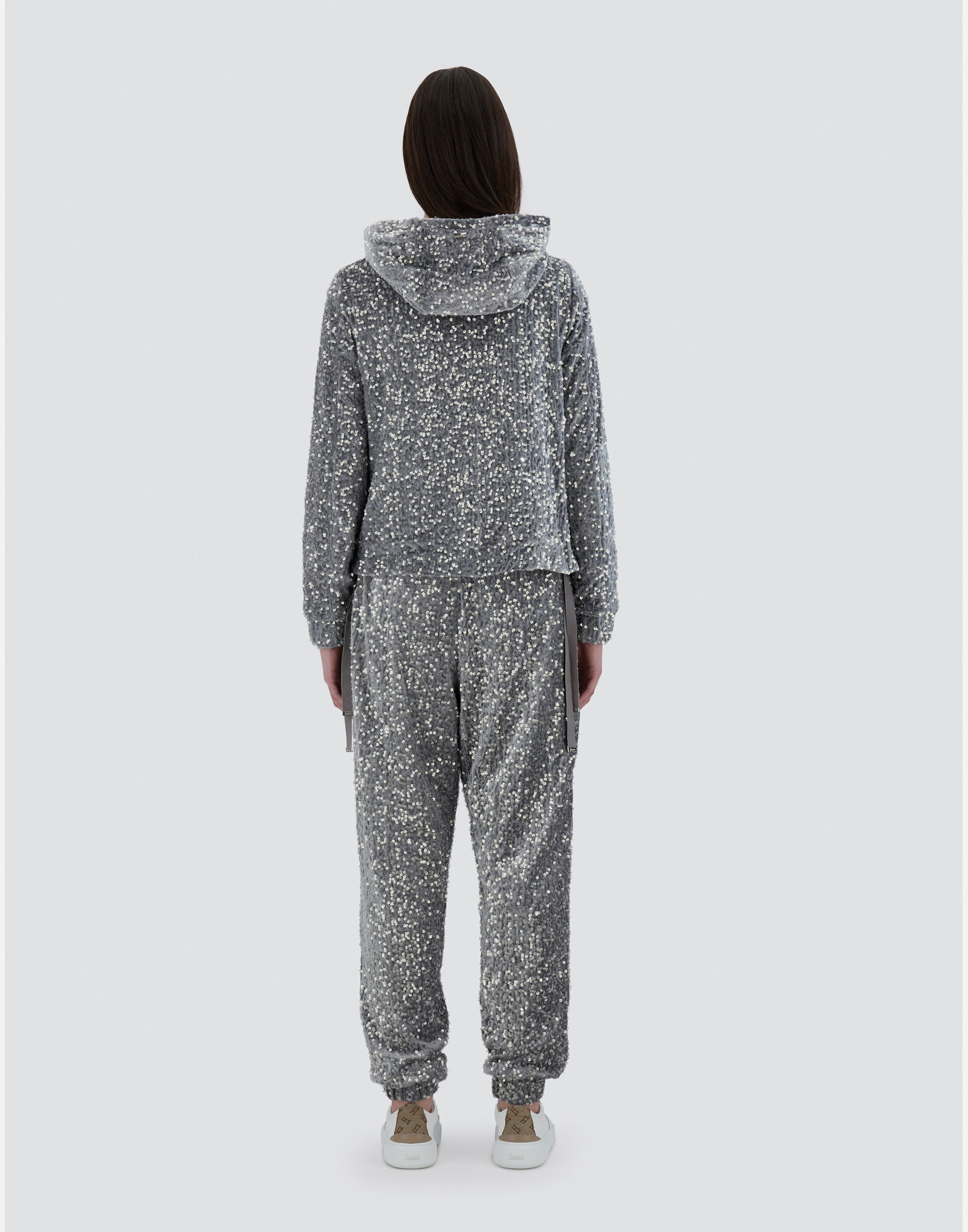 SWEATSHIRT IN VELVET PAILLETTES in Light Grey for Women | Herno®