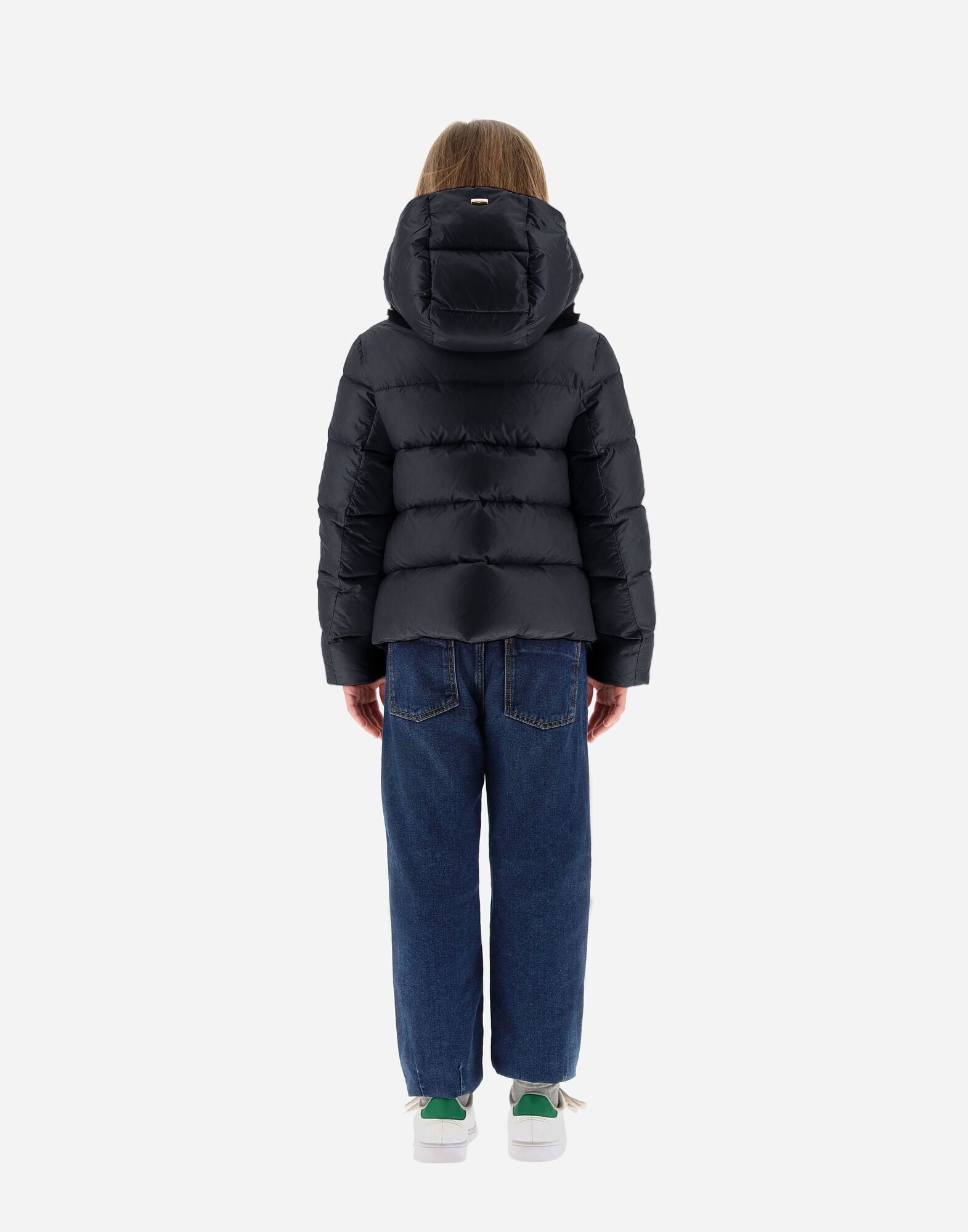 BOMBER JACKET IN NYLON ULTRALIGHT AND LADY FAUX FUR en Black pour