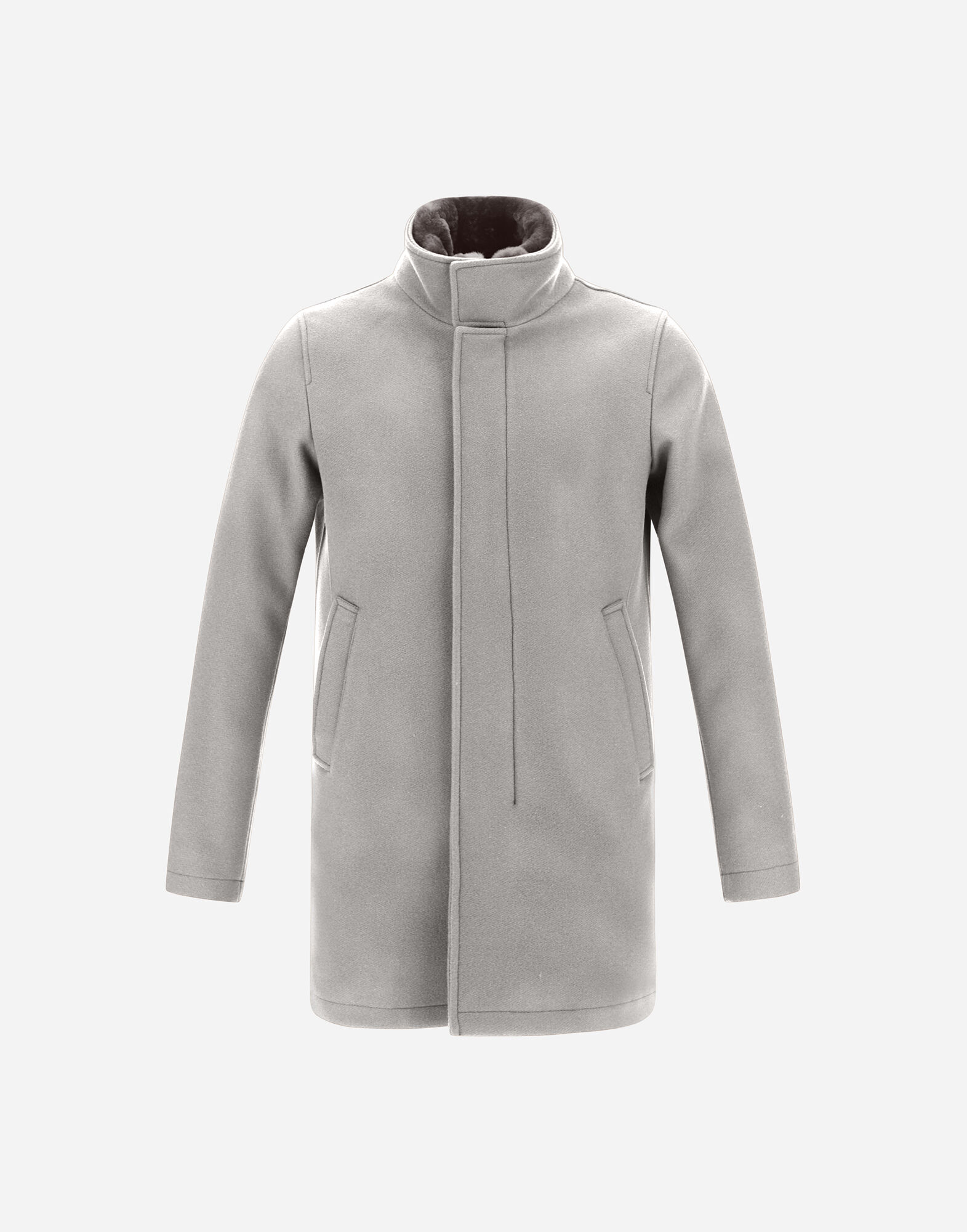DIAGONAL WOOL CARCOAT WITH FUR