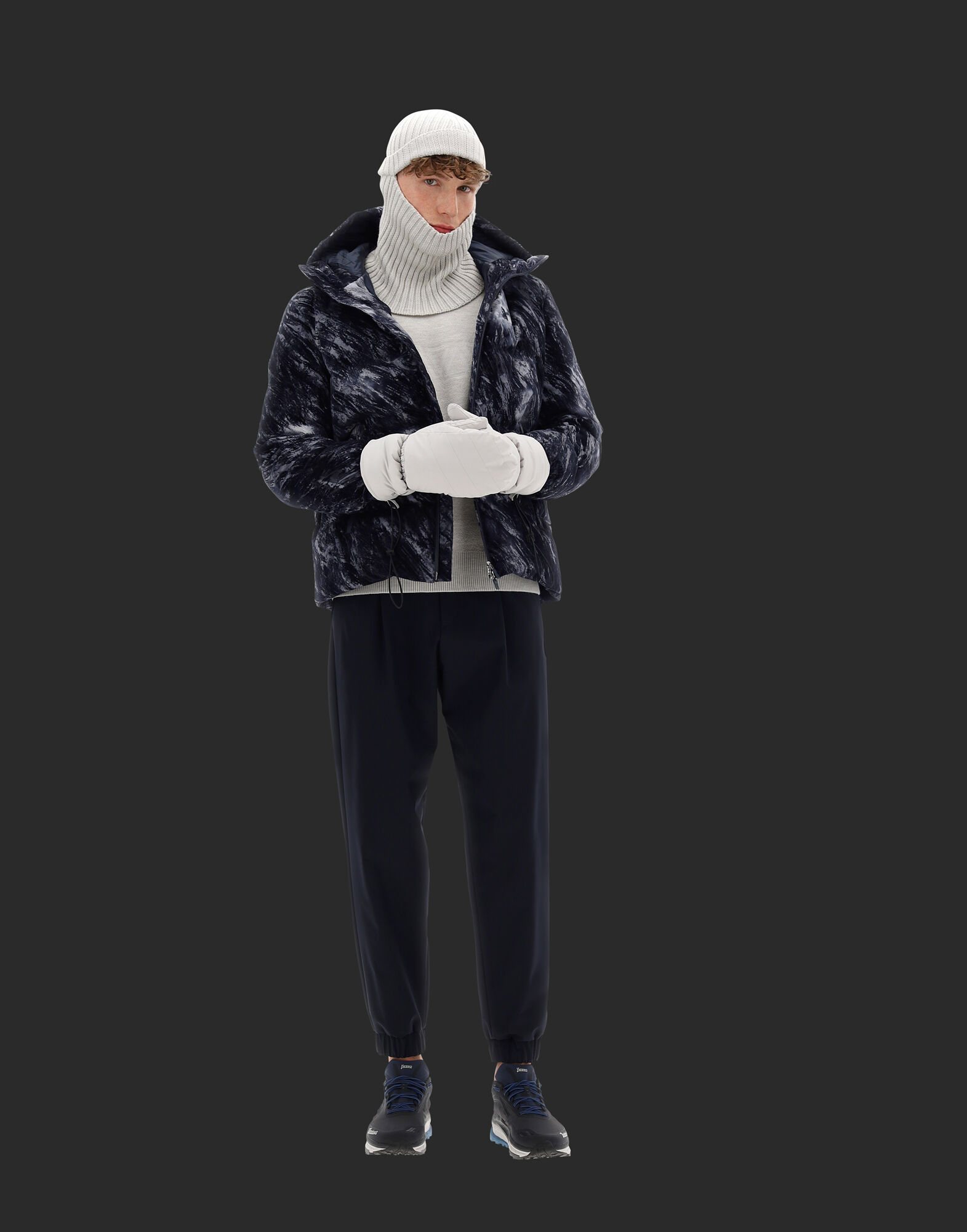 LAMINAR BOMBER JACKET IN SNOW STORM in Black/Grey | Herno®