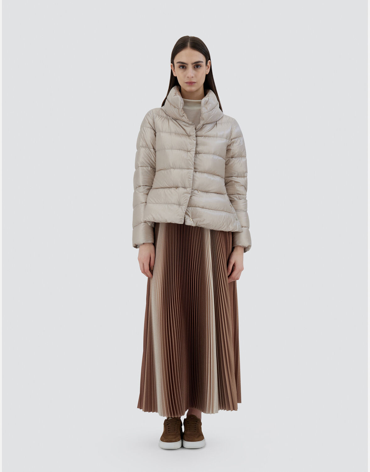 Herno Down Jacket In Nylon And Eco-fur In Chantilly