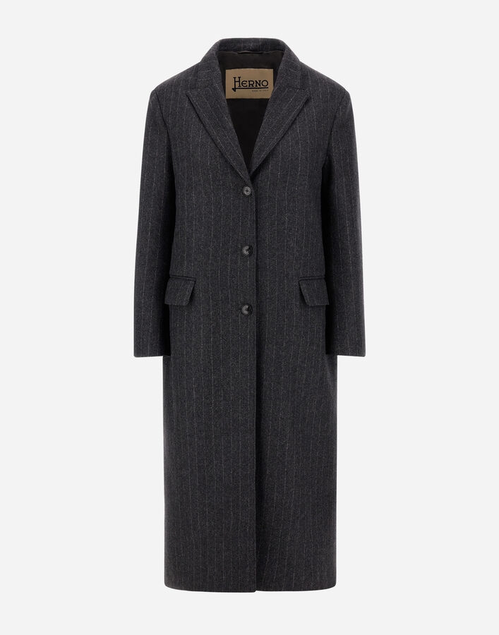 Herno WOOL CLOTH COAT WITH PINSTRIPE PATTERN Iron CA000626D33546R9487