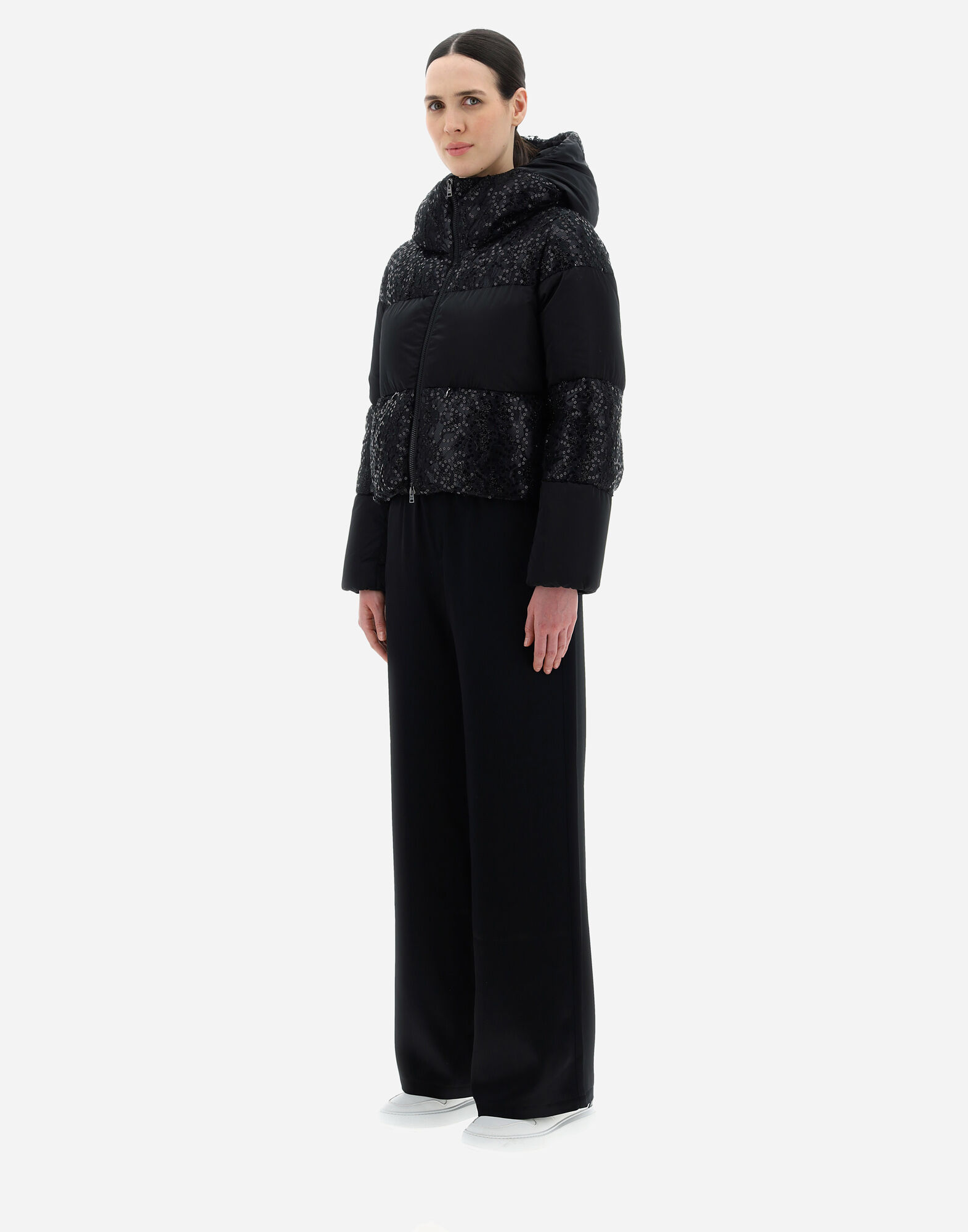 NEW CITY GLAMOUR AND SATIN BOMBER JACKET en Black pour femme Herno
