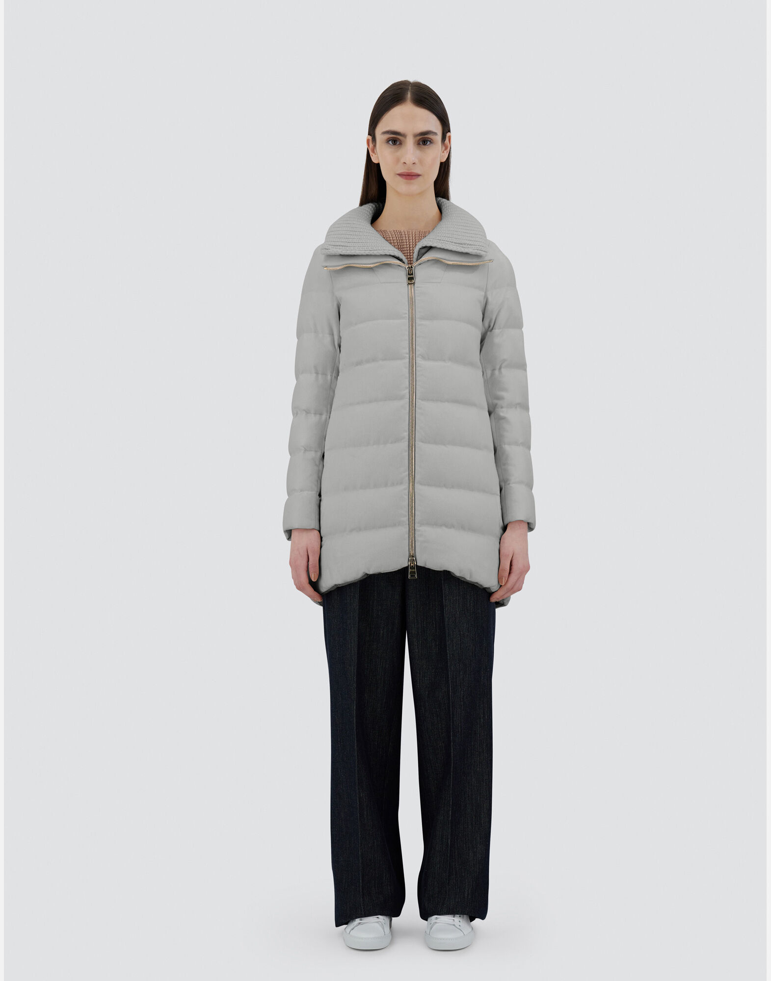 PIUMINO CASHMERE SETA COLLO MAGLIA HD in Light Grey for Women Herno