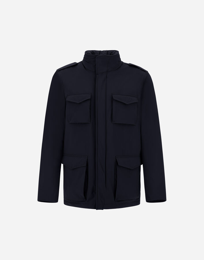 Herno RESORT FIELD JACKET IN BOUCL&Eacute; WOOL FABRIC AND SUEDE-EFFECT MICROFIBRE Navy Blue FI00024UR12742S9200