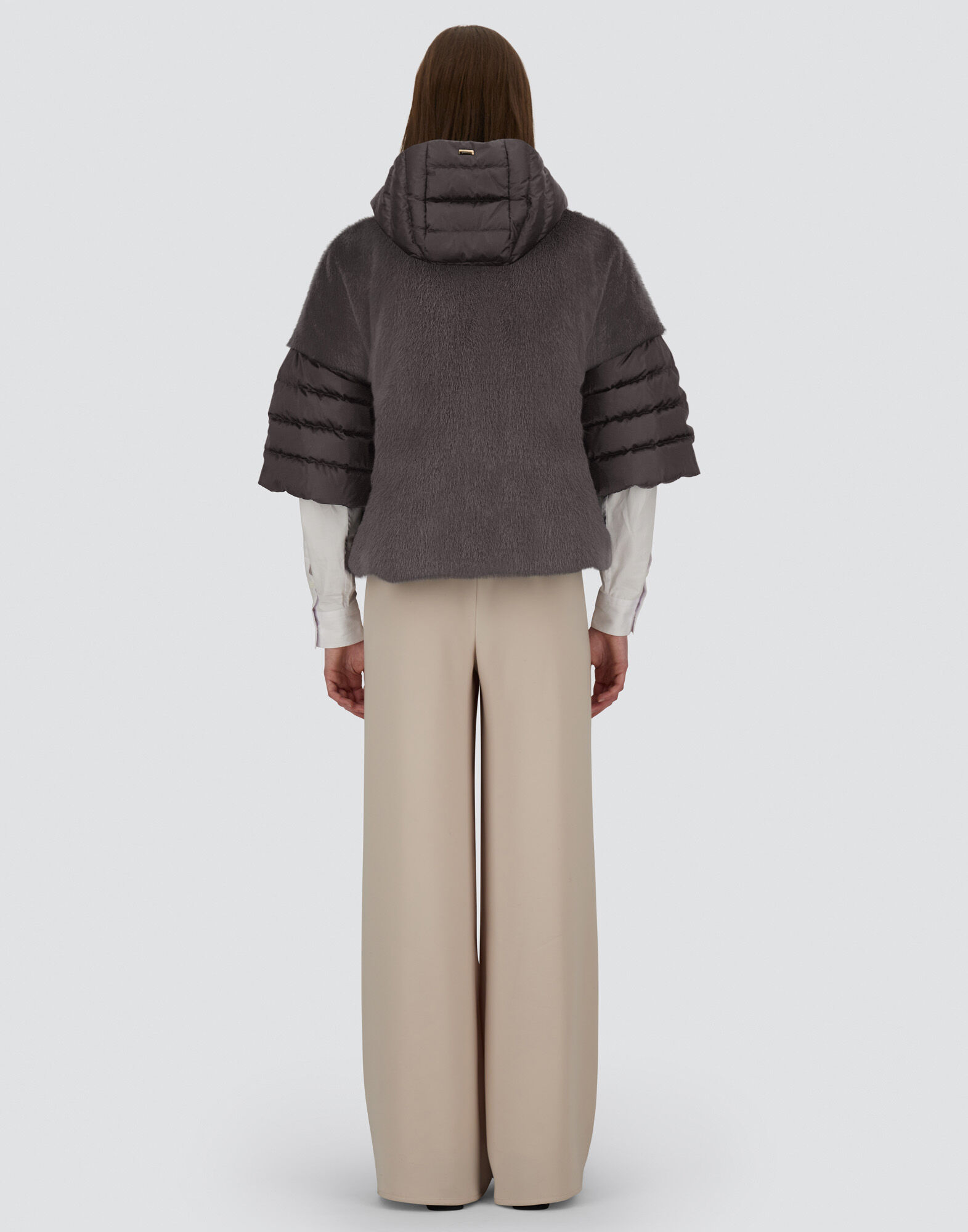 レディース サテン&レディオルタナティブファー ジャケット グレー