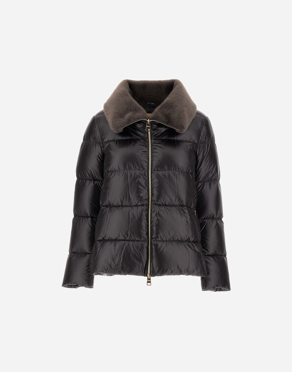 Herno JACKET IN NYLON ULTRALIGHT AND LADY ALTERNATIVE FUR Iron PI001923D12017Z9487