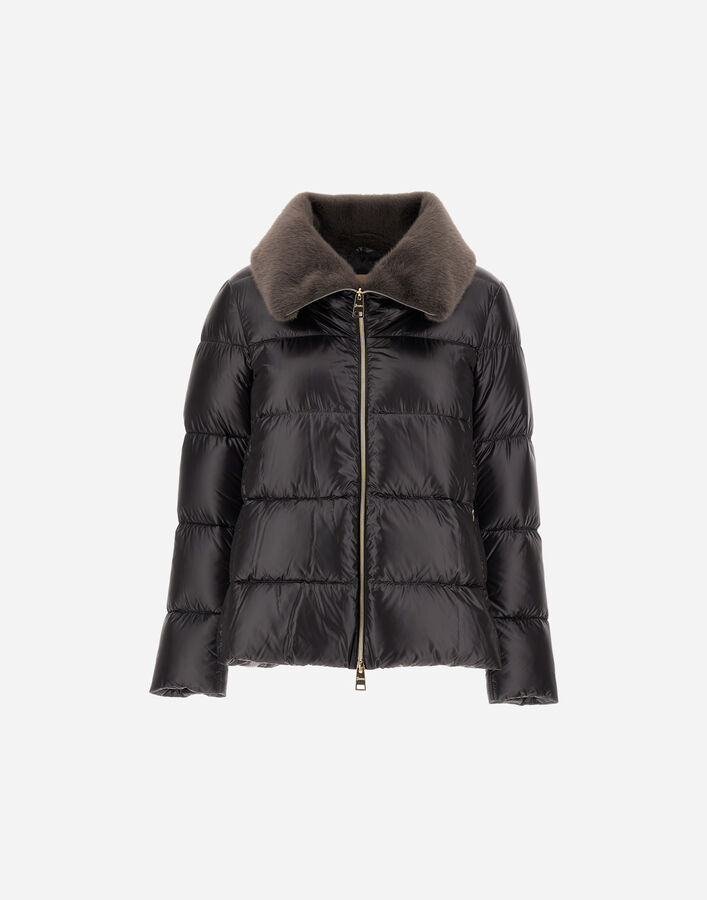 Herno JACKET IN NYLON ULTRALIGHT AND LADY ALTERNATIVE FUR Iron PI001923D12017Z9487