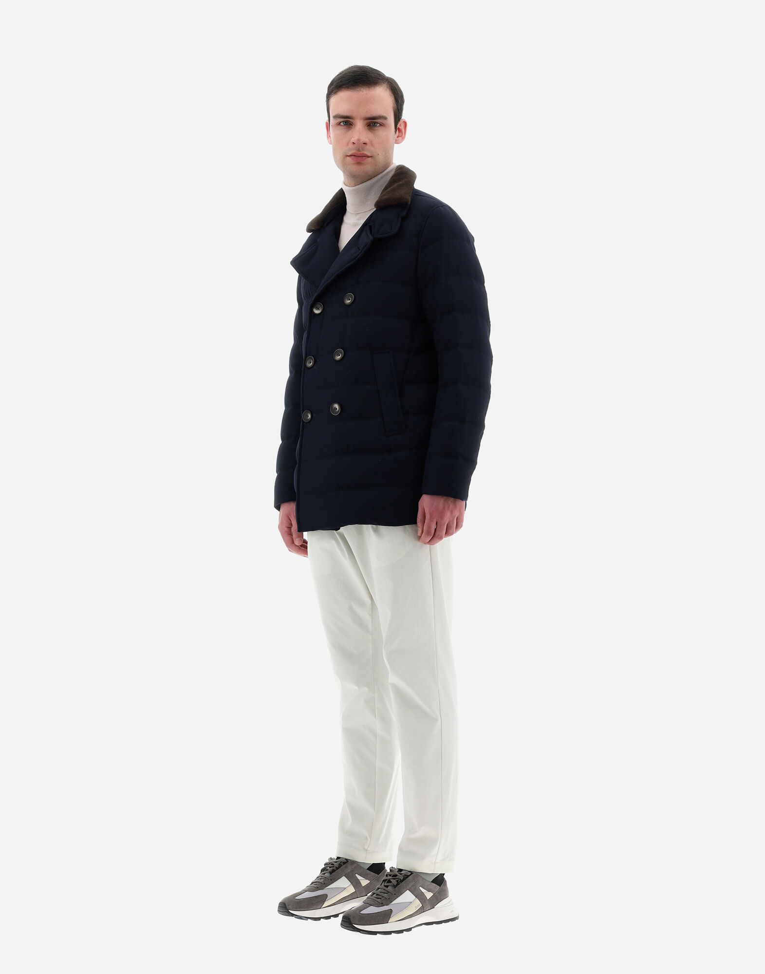 PEACOT CON COLLO STACCABILE IN ECOPELLICCIA HERNO en Navy Blue