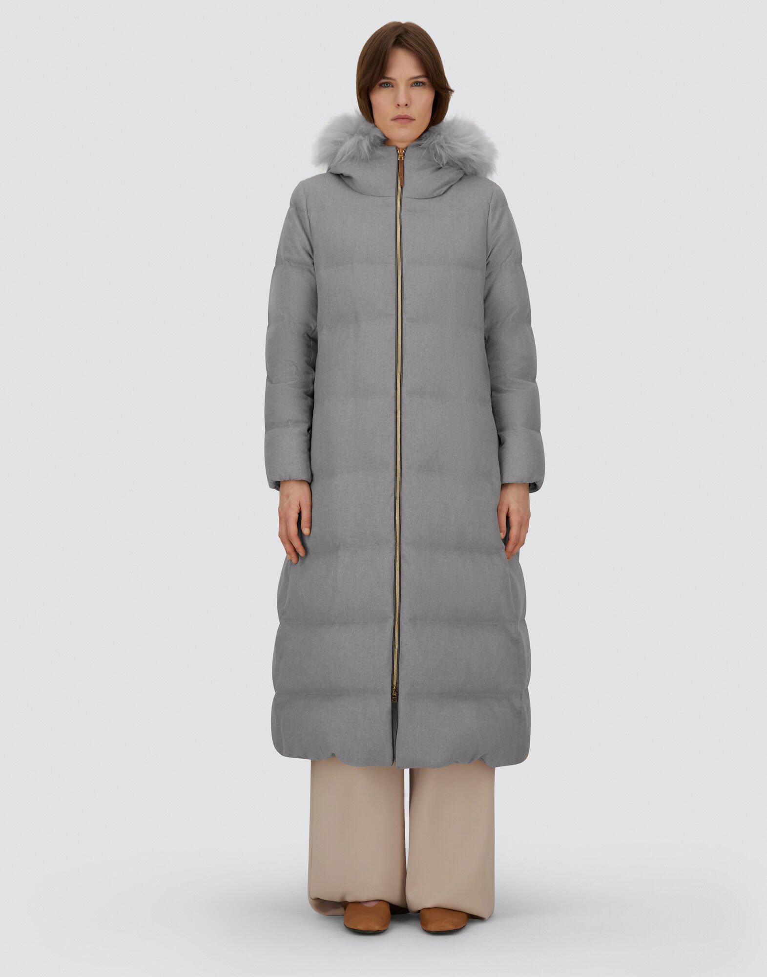 レディース LONG JACKET IN CASHMERE, SILK AND MONOGRAM グレー