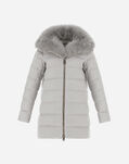 Herno A-SHAPE CASHMERE SILK WITH FOX FUR Light Grey PI0379D380879410