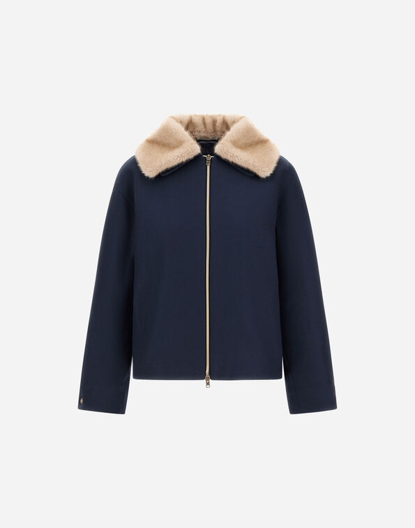 Herno ECOWOOL JACKET WITH MINK-EFFECT FUR DETAIL Blue GI000440D333449202