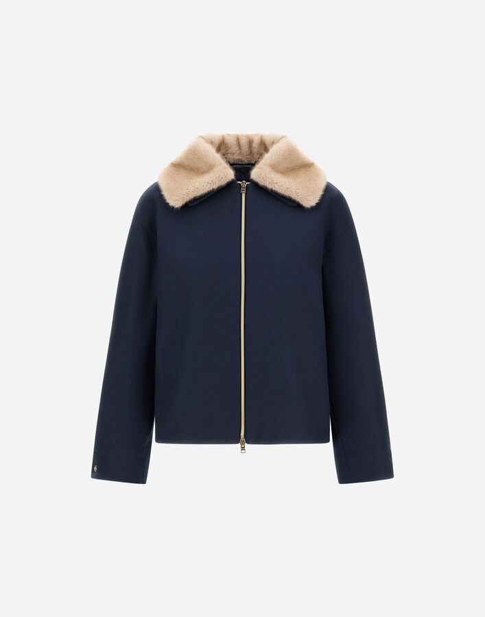 Herno ECOWOOL JACKET WITH MINK-EFFECT FUR DETAIL Blue GI000440D333449202