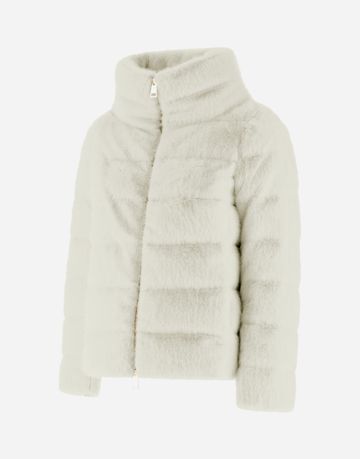Herno White Faux Fur Quilted Down Jacket In White