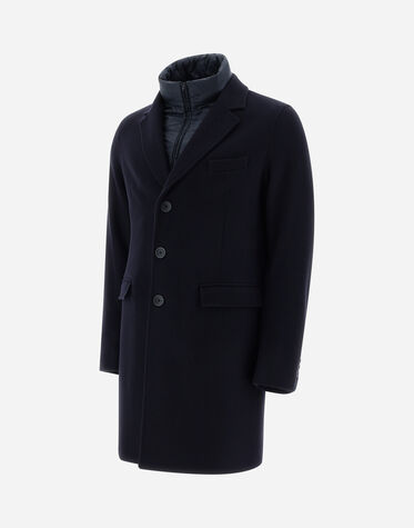 COAT IN DIAGONAL WOOL AND NYLON ULTRALIGHT in Blue Dark for 