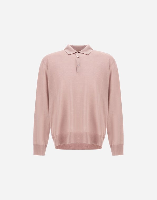 Herno LONG-SLEEVED POLO SHIRT IN WOOL SILK Powder Pink MPL00011U700254039