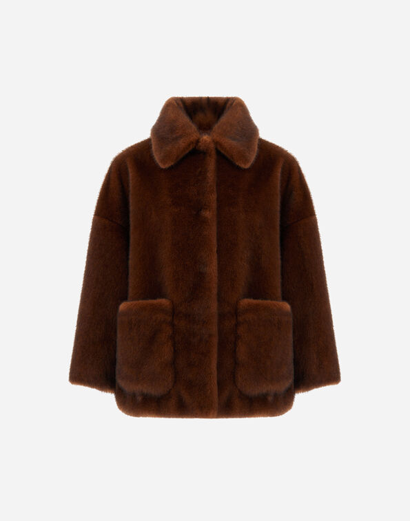 Herno SHORT COAT IN MINK-EFFECT FUR-TOUCH FABRIC Dark Brown GC000600D127398800