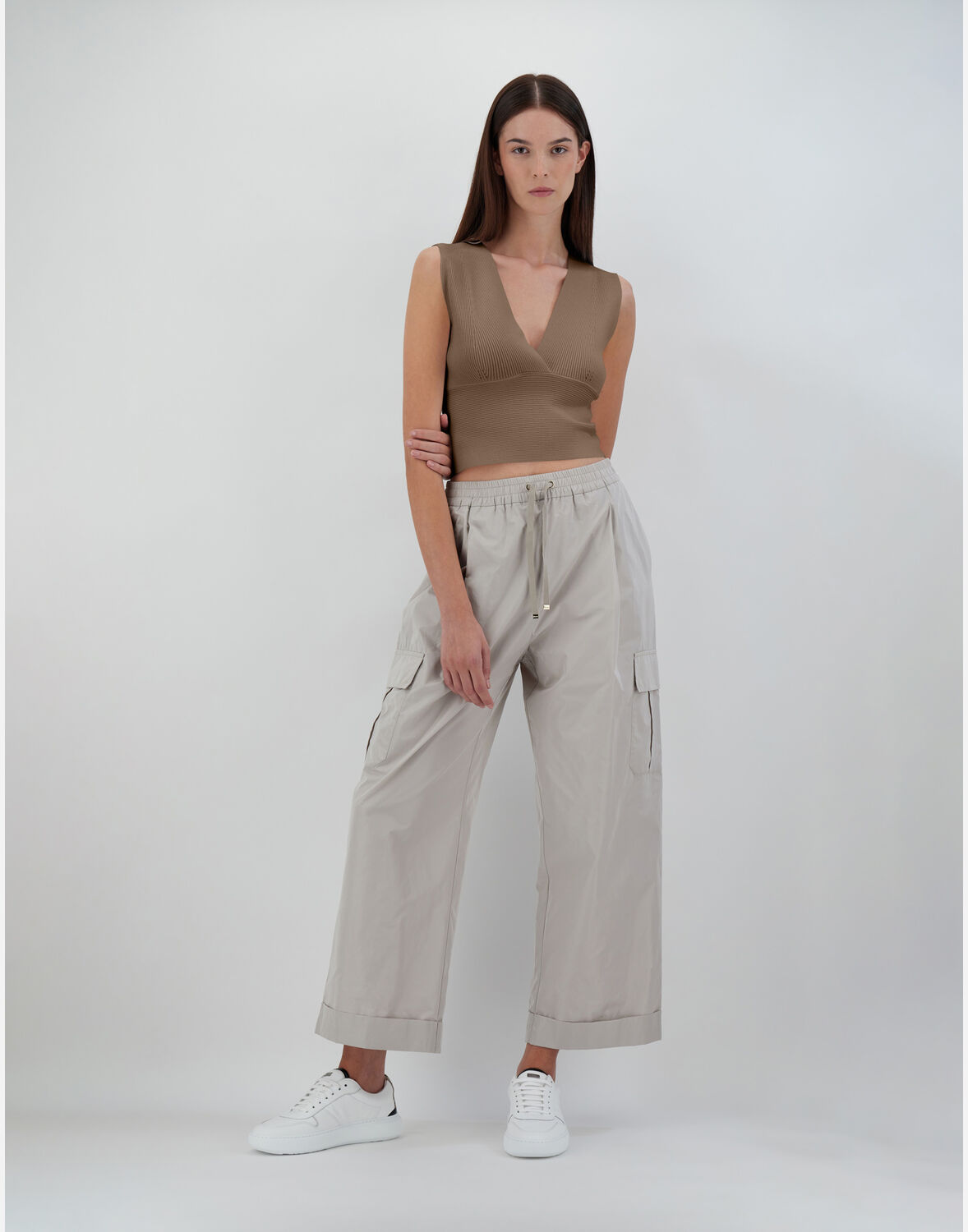 Herno Endless Viscose Rib トップ In Camel