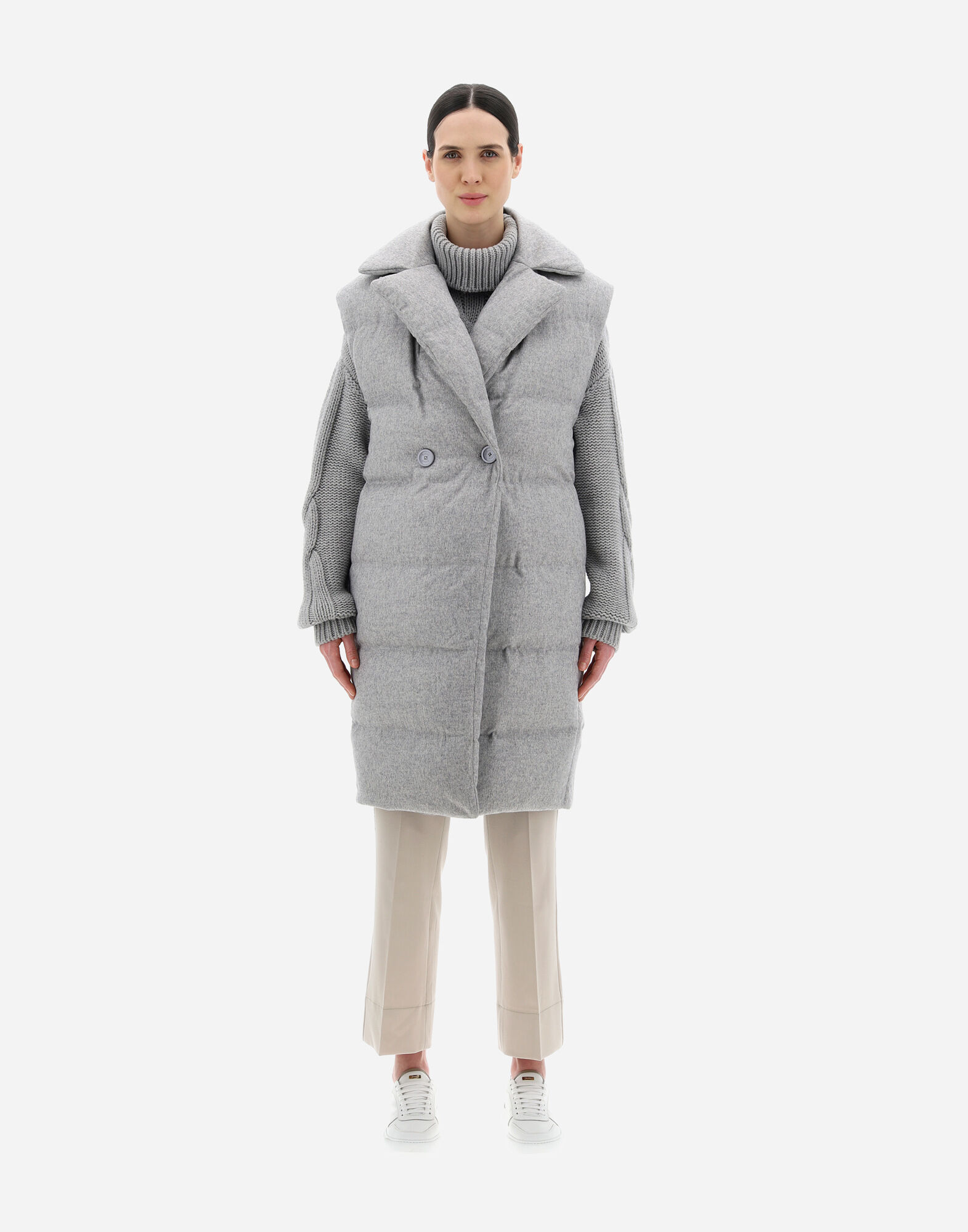 CASHMERE AND SILK SLEEVELESS JACKET in Light Grey for Women Herno
