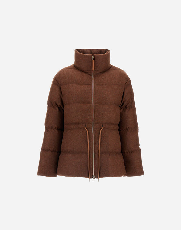 Herno SHORT PARKA IN VIRGIN WOOL TWEED Leather PI002082D334662240