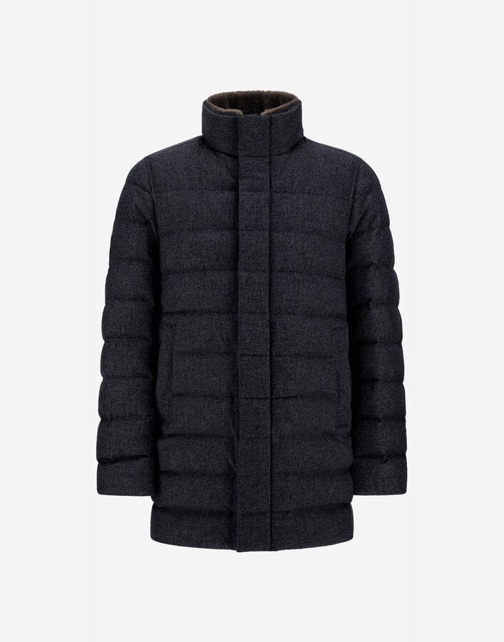 CARCOAT IN CASHMERE, SILK AND MONOGRAM Herno Herno CARCOAT IN CASHMERE, SILK AND MONOGRAM Navy Blue PI001310U380879200