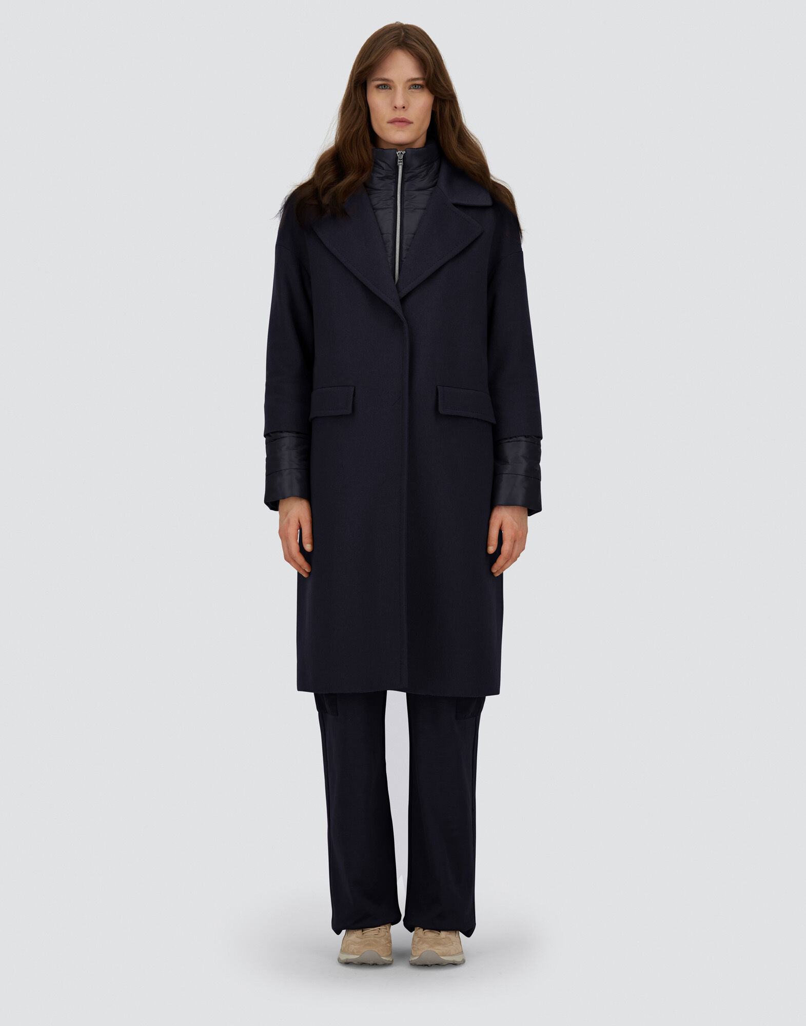 レディース ピュアカシミア&ナイロンウルトラライト コート ダーク