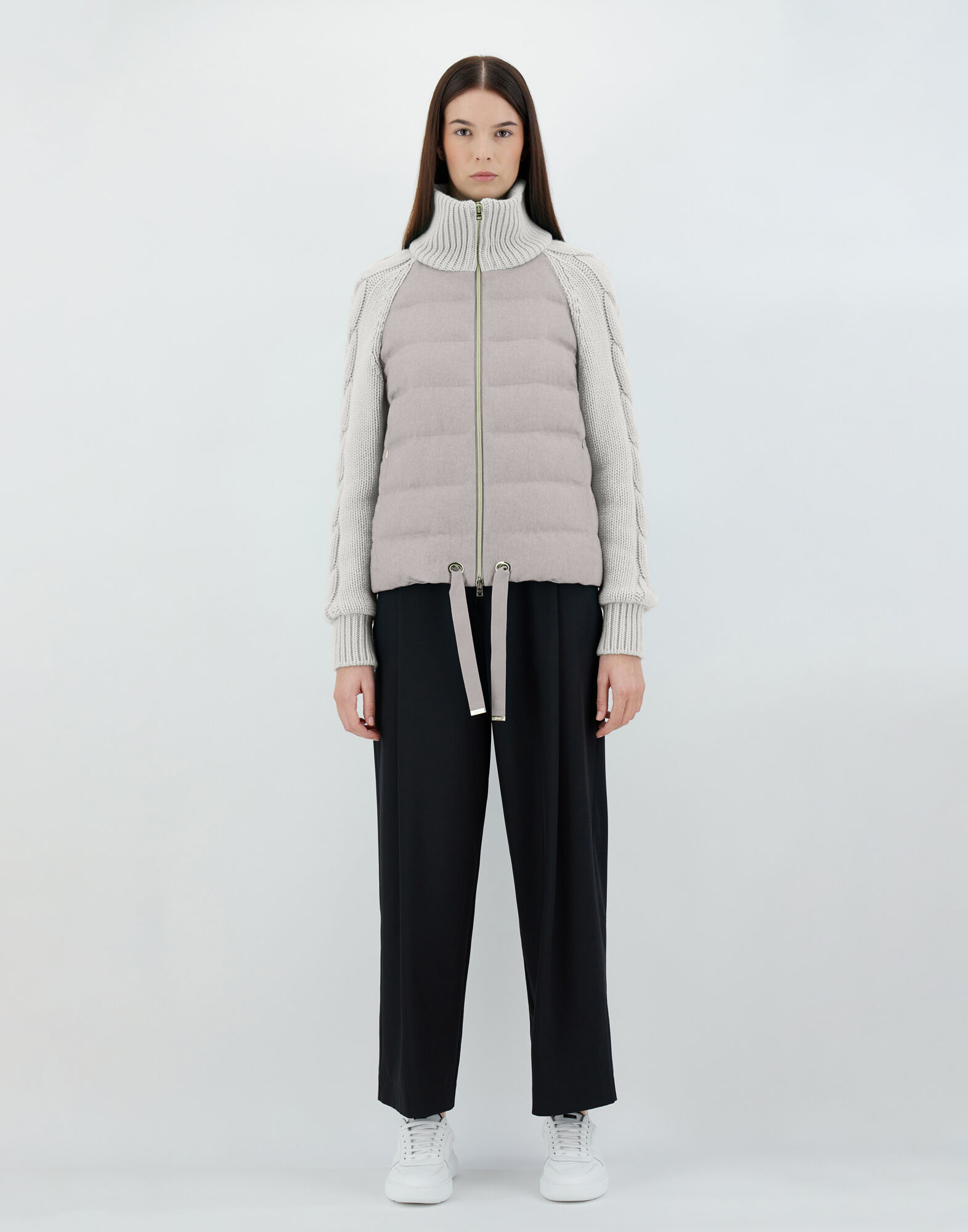 SILK CASHMERE AND KNIT BOMBER JACKET in Grey Pearl for Women Herno