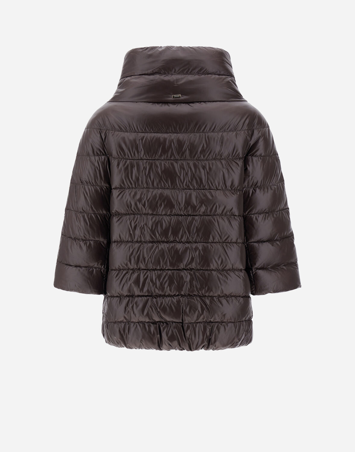 Herno Aminta Short Down Jacket In Grey Nylon In Dark Chocolate